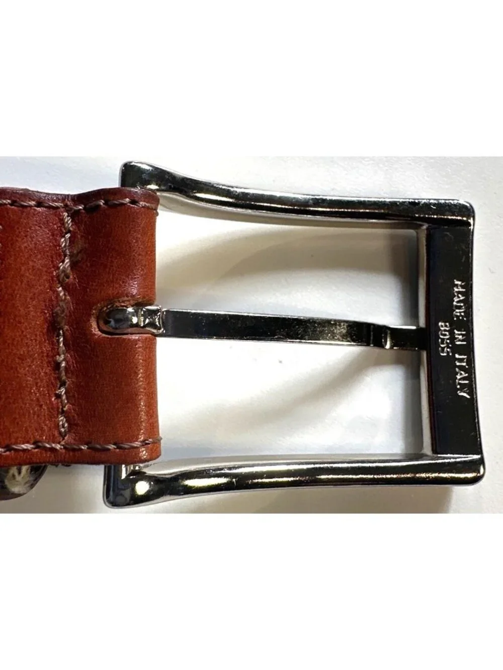 Brown Leather & Canvas Handcrafted Belt Made In Italy With Silver Buckle Size 44